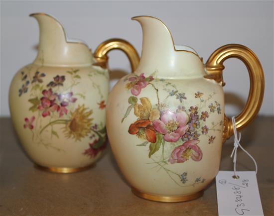 2 Worcester blush gilt jugs